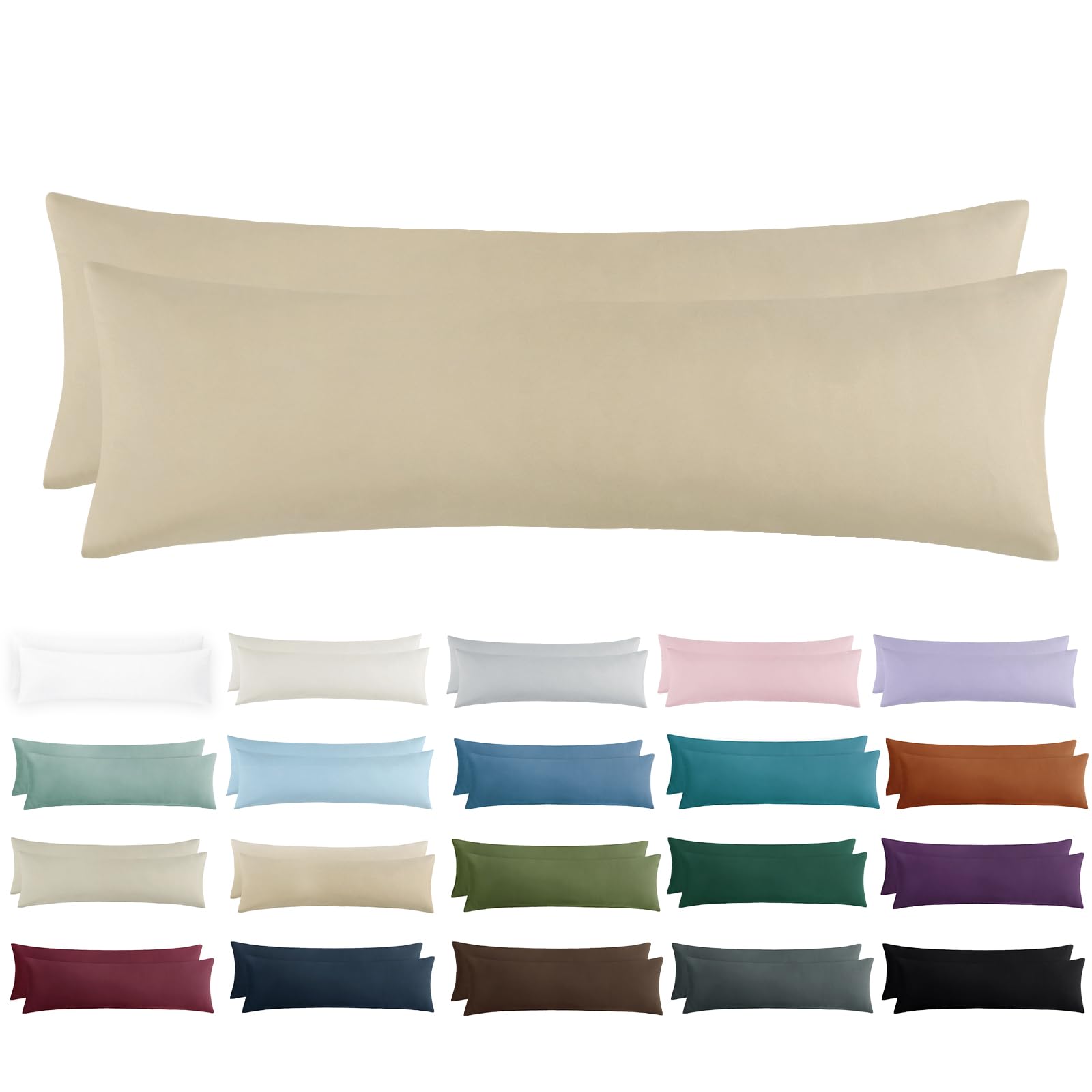 Tifschlaf Seitenschläferkissen Bezug 40 x 145 - Kissenbezug 40x145 Seitenschläfer Kopfkissenbezug 2er Set Khaki mit Reißverschluss aus Mikrofaser Weich, 145x40 cm Cappuccino Pillow Case