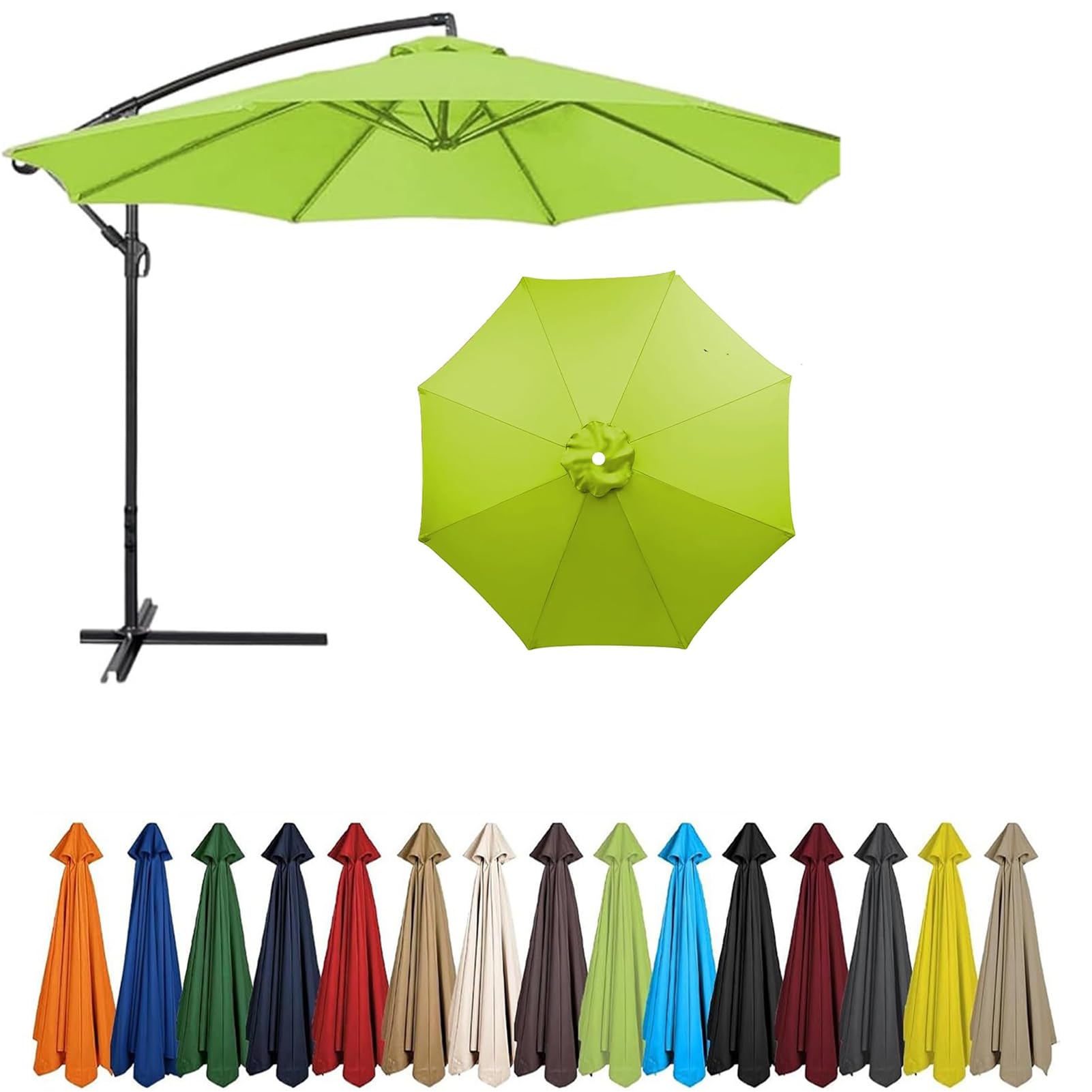 2m - 4m Replacement Parasol Canopy, UPF 50+ Garden Parasol Replacement Canopy,6 Arms 8 Arms Parasol Cover for Garden Parasol Accessories (Green,8ribs:4m/13.1ft)