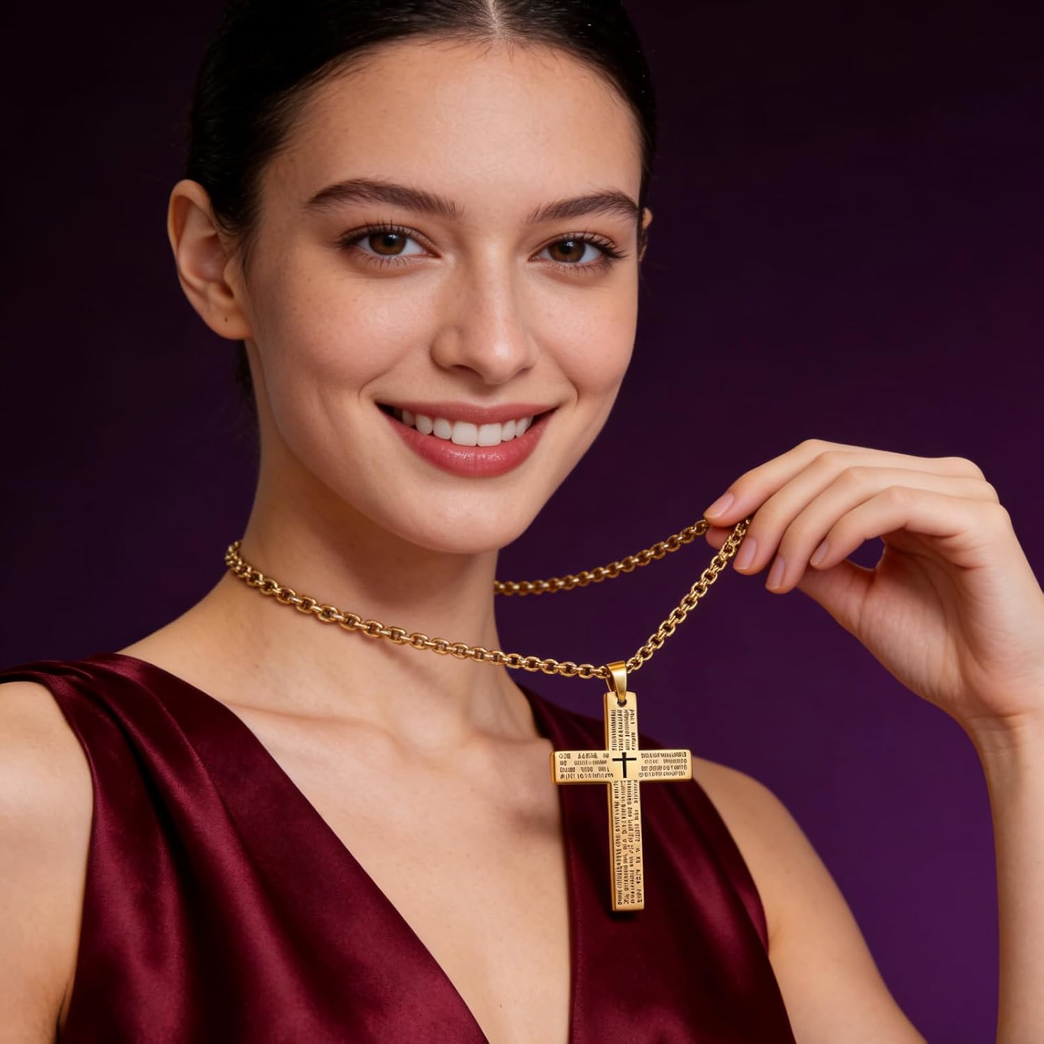 Two pces Cross Pendant Necklace with Lord's Prayer, Gold and Silver Tone, Religious Christian Jewelry, Packaged in a gift box - Image 2