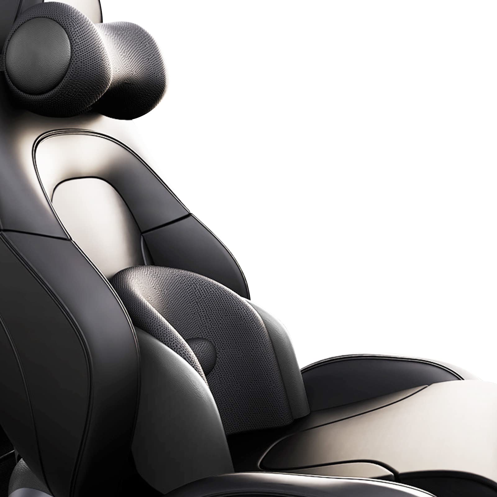 Ergocar Cojin Lumbar y Almohada de Cuello para Silla de Oficina/Coche/Juego, Blando Espuma de Memoria Respaldo Lumbar, Almohada de Cuello Transpirable, Negro (Sin función de Masaje)