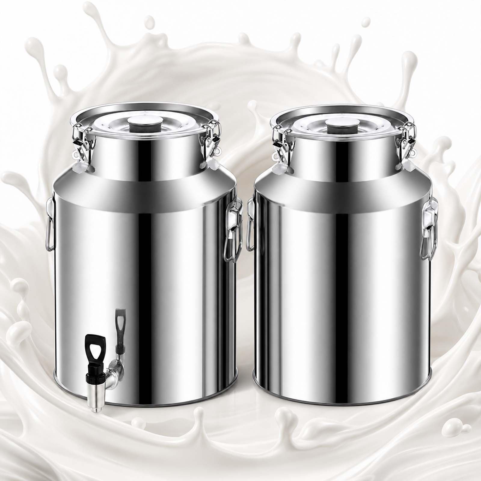 Milchkanne 304 Edelstahl Wasserspender, 48L 64L 76L 88L Milcheimer Transportkanne mit Luftdichtem Deckel und Ablasshahn, Auslaufsicherer Behälter für Wein & Speiseöl