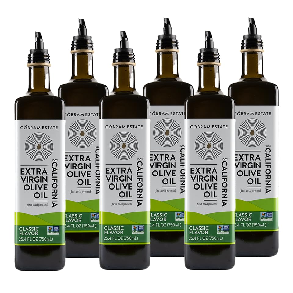 Cobram Estate California Classic Extra Virgin Olive Oil - First Cold Pressed, Non-GMO, Keto Friendly, High in Antioxidants, Fruity & Balanced - Cold Pressed Olive Oil Bottle EVOO - 750 ml (Pack of 6)