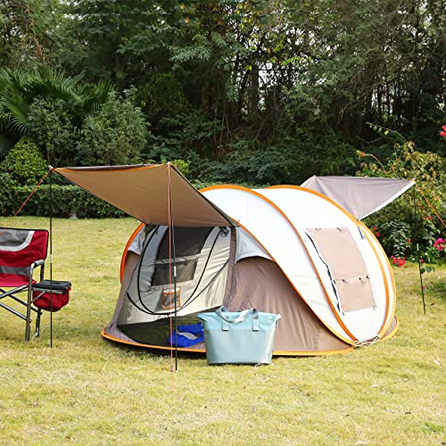 Rlairn Pop Up Tent, Family Tent Automatic Instant Setup In 3 Seconds, Lightweight Portable Tent With 2 Mesh Windows & Doors, 2-4 Person Outdoor Camping Tent For Hiking & Traveling(Brown) #TOP1