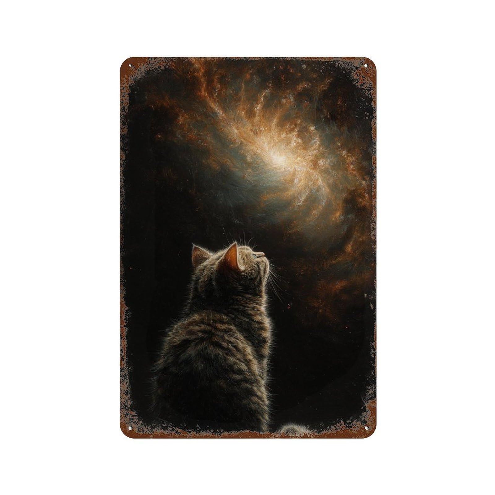 Space Cat Dreams 11.8"x7.9" Retro Metal Sign, Old School Wall Decor for Office, Studio And Wall Decor