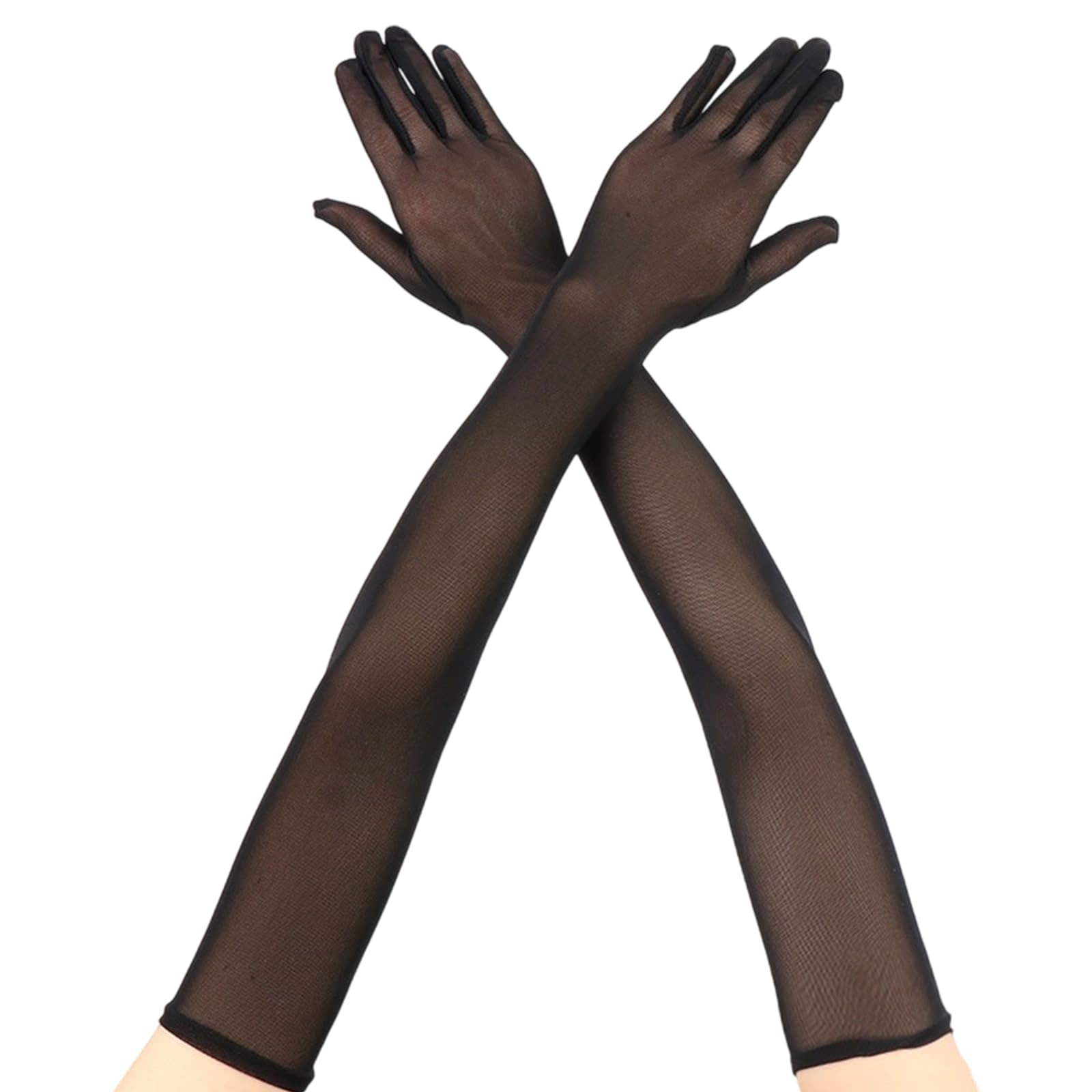 Aiwxeeu Unisex Black 1 Pair Long Gloves, Lace Gloves, Mesh Tulle Super Glove, Opera Glove For Dance, Bridal, Wedding, Evening, Halloween Party