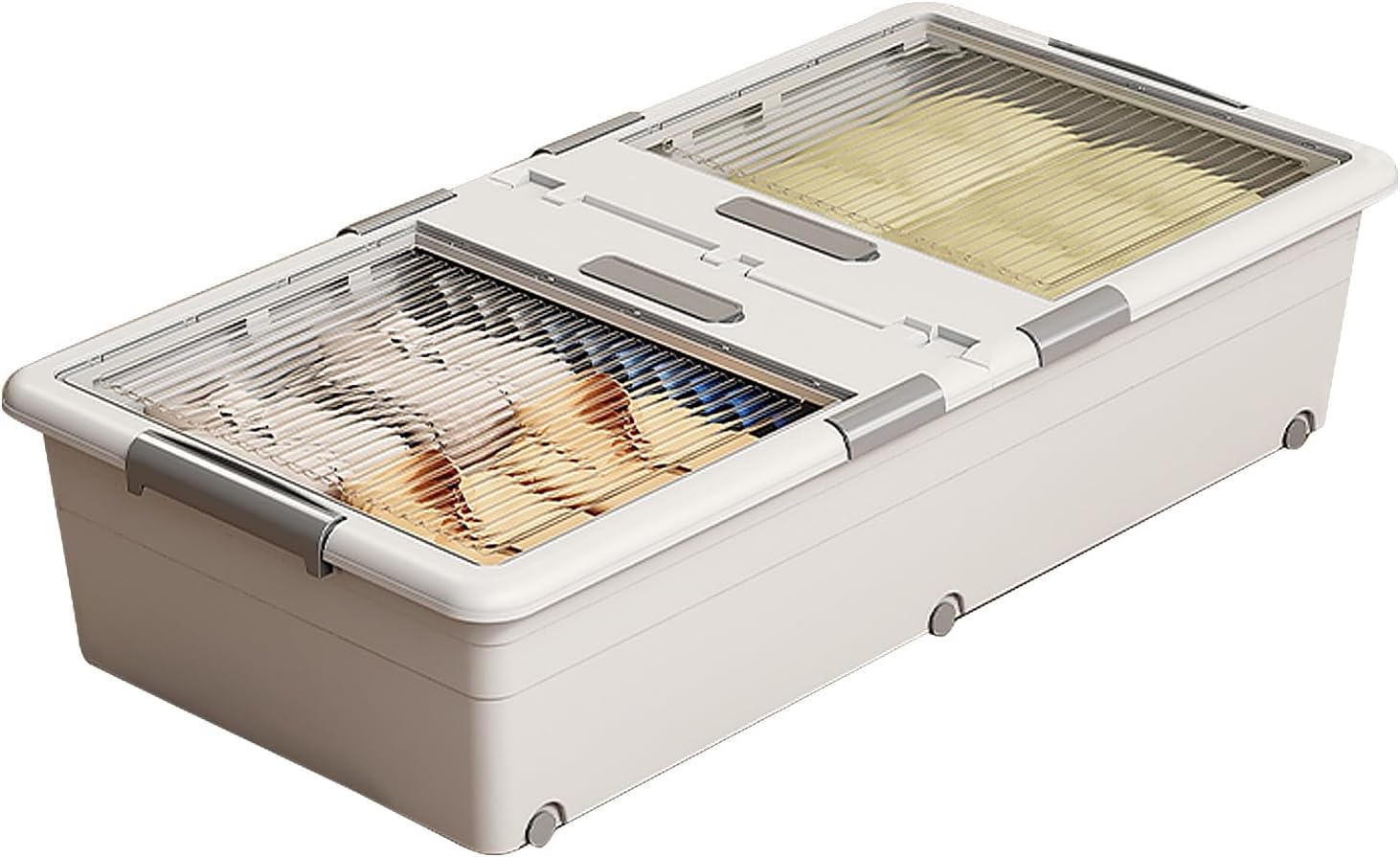 Under Bed Storage Boxes, Under the Bed Storage, Double-opening Lid, Bottom Pulley, for Clothes, Toys, Blanket, Quilt(Gray,100x50x13.5cm/39x20x5in)