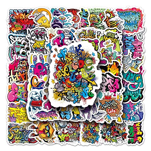 Hippie Street Graffiti Stickers 50 Pcs Waterproof Colorful Hip Hop Street Art Stickers for Water Bottle Laptop Skateboard Computer Car Bike Phone Helmet,Vinyl Cute Trendy Decals for Teens Boys Girls