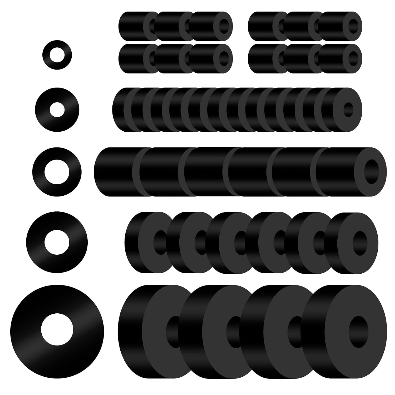 40 Pcs Thick Rubber Spacer 5 Sizes Multi Purpose Black Round Rubber Washers Anti Vibration Isolation Pads Bushings for Home Industrial Machinery Car Bolts Screws