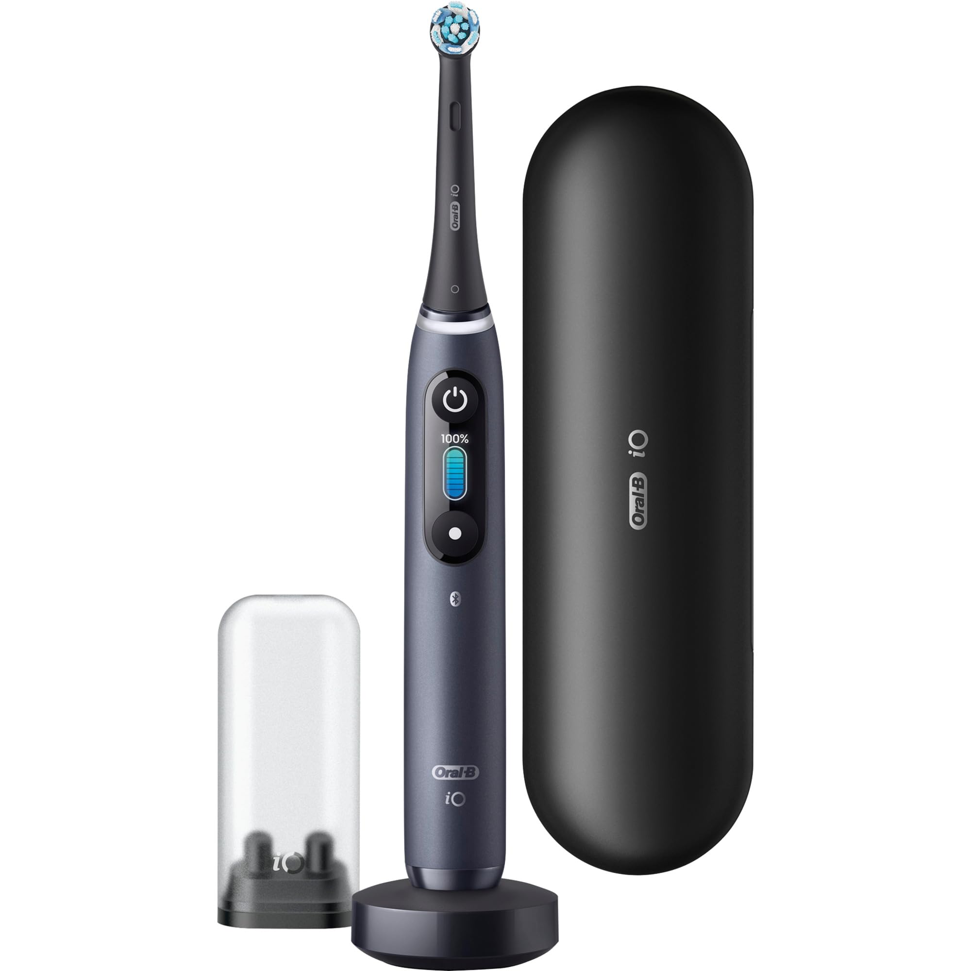 Procter & Gamble Oral-B iO Series 8 Electric Toothbrush, 6 Cleaning Modes for Dental Care, Magnetic Technology, Colour Display Travel Case, Limited Edition, Black Onyx White/Black