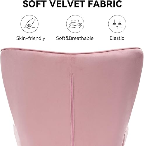 Miniatura 5 de Nalupatio Silla decorativa moderna de mediados de siglo, sillón tapizado de terciopelo con patas de metal, silla auxiliar con respaldo de ala con