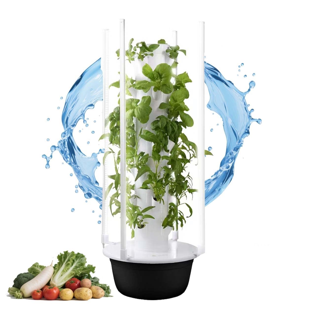 Torre hidropónica de 9 capas con luces LED de espectro completo y temporizador, kit de cultivo vertical interior autoriego ideal para hierbas aromáticas, vegetales y frutas(36Holes+LED)