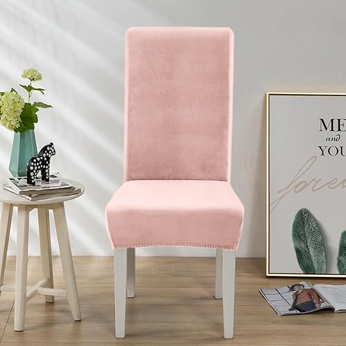 Miniatura 9 de Juego de 6 fundas de terciopelo suave para sillas de comedor, fundas elásticas de terciopelo para sillas, color azul