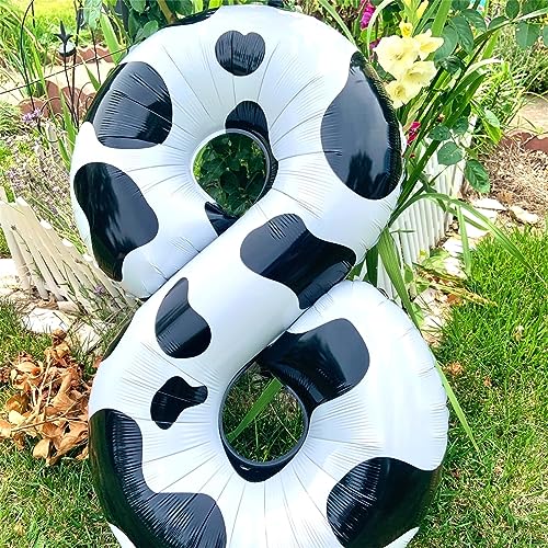 Image of 40 Inch Cow Print 4 Balloons Number for Kids, Big Self Inflating Foil Number Balloons for Girls Boys 4th Birthday Party Farm Animal Theme Baby Shower Cowboy Cowgirl Theme Party Decorations Supplies