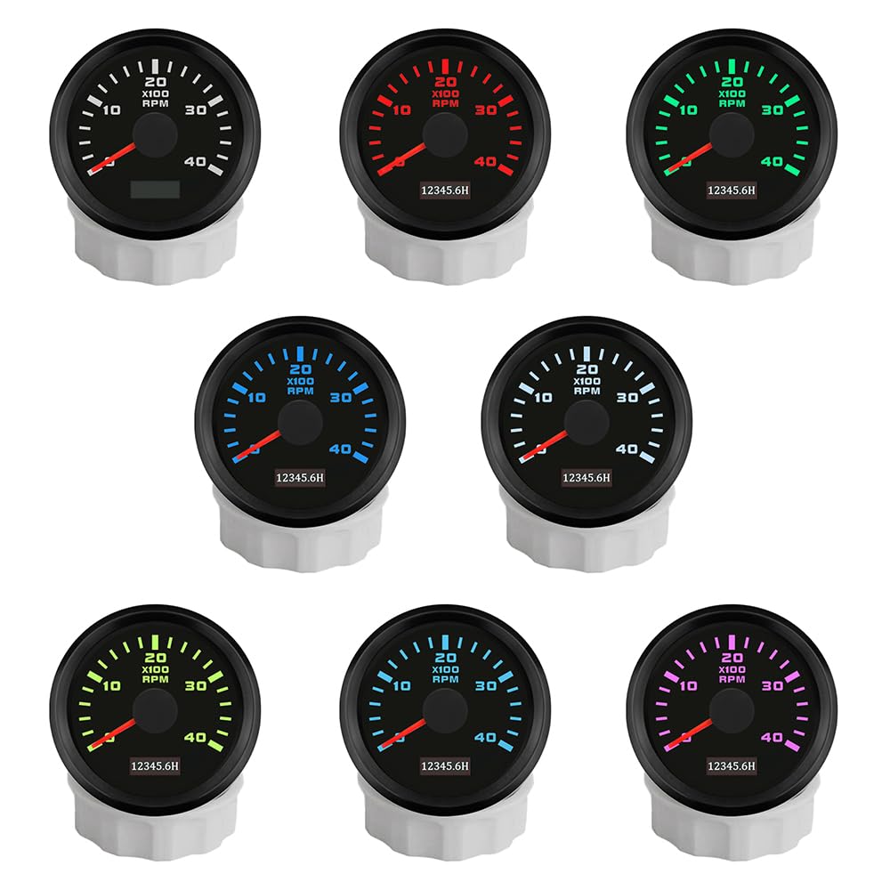 ELING Tacómetro 52 mm 4000 RPM Horómetro 12 V 24 V Retroiluminación 7 Colores para UTV Kart