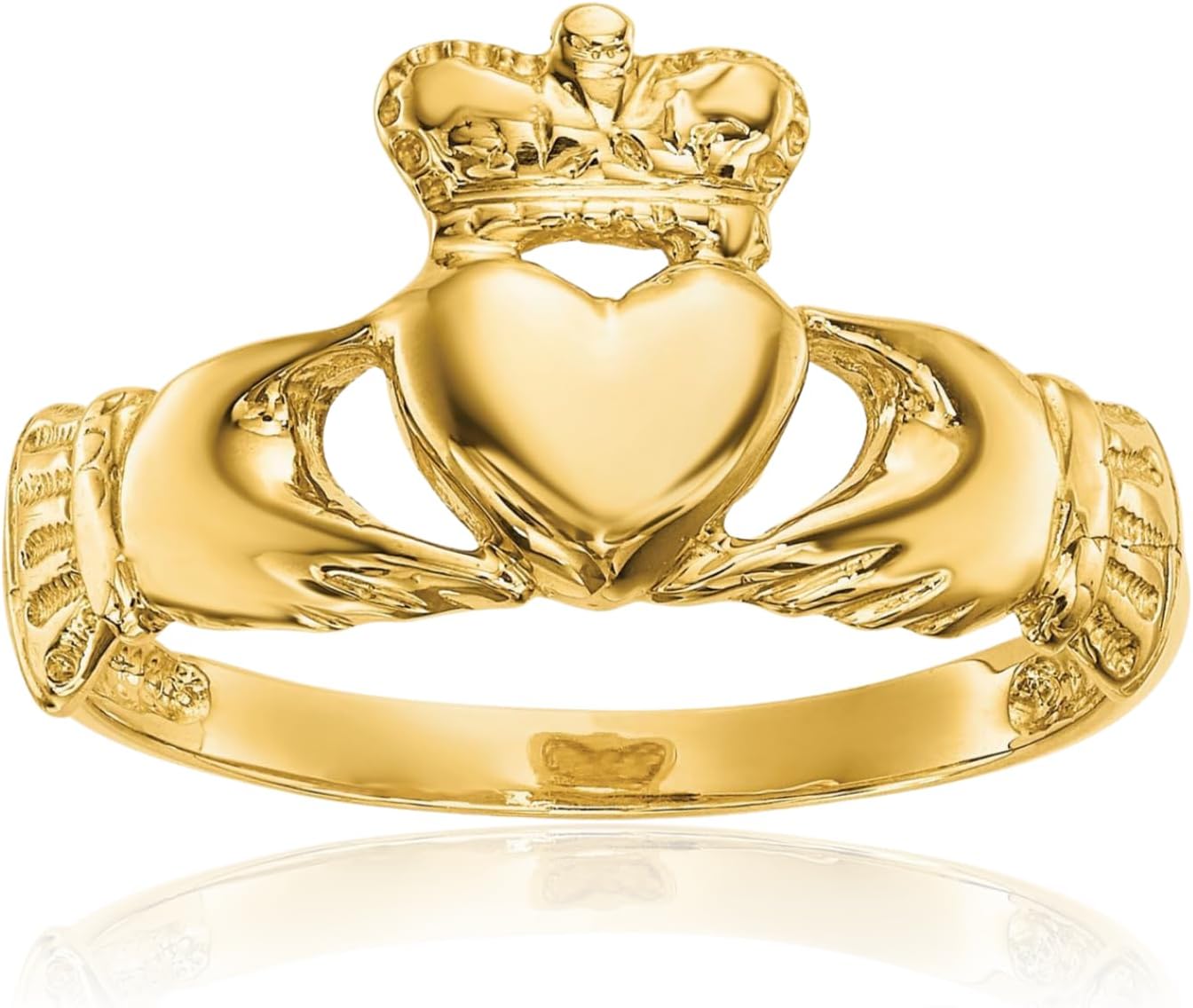 IceCarats 14K Solid Yellow Gold 2mm Slim Heart Celtic Claddagh Band Ring Polished