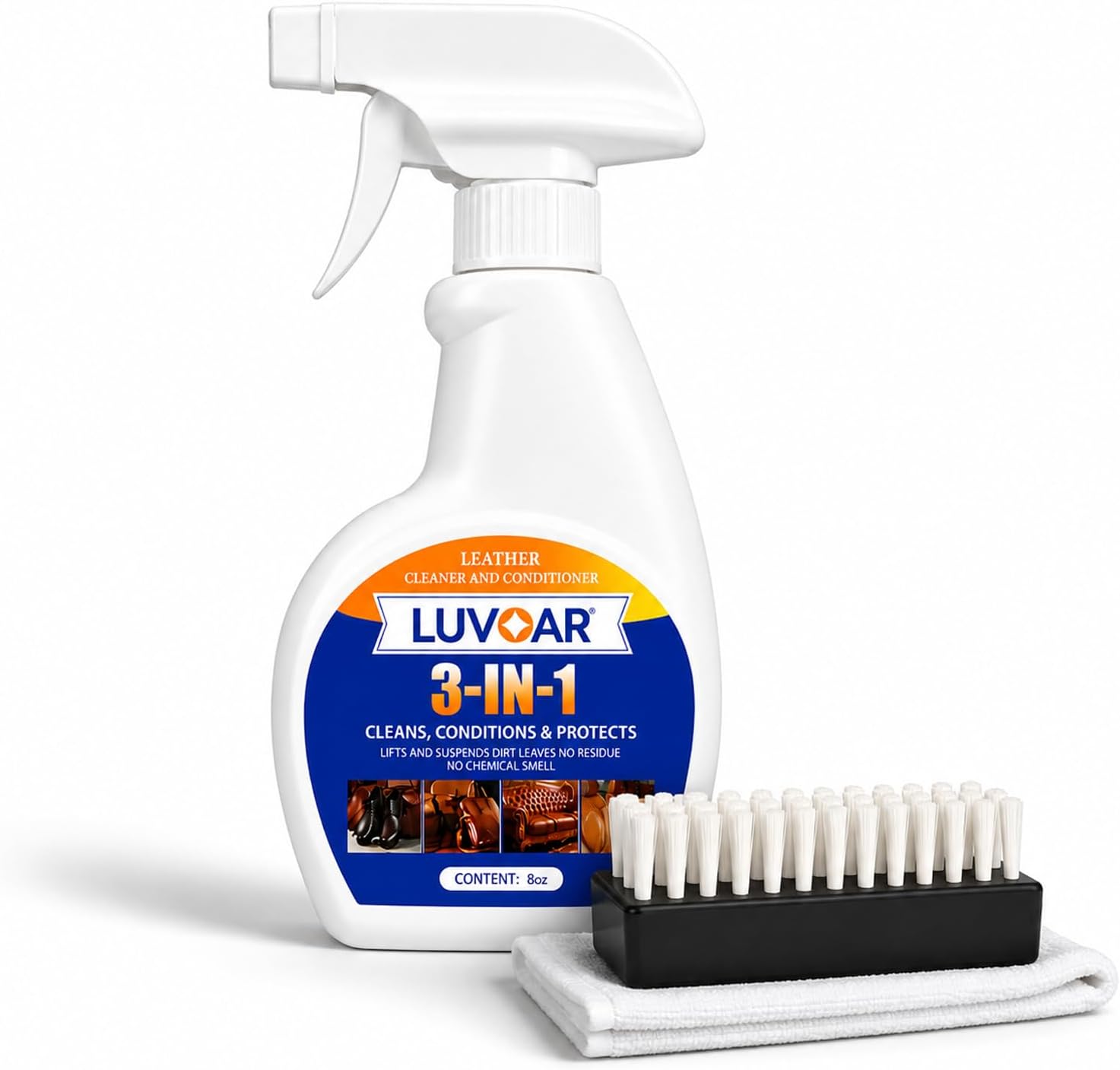 3-in-1 Leather Cleaner and Conditioner Spray, Cleans Conditions & Protects Leather, for Car Seats, Sofas, Bags, Shoes, Furniture & All Leather Surfaces-8oz