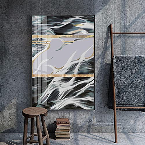 Peinture verte affiche impression grand salon abstrait feuille d'or 70x100