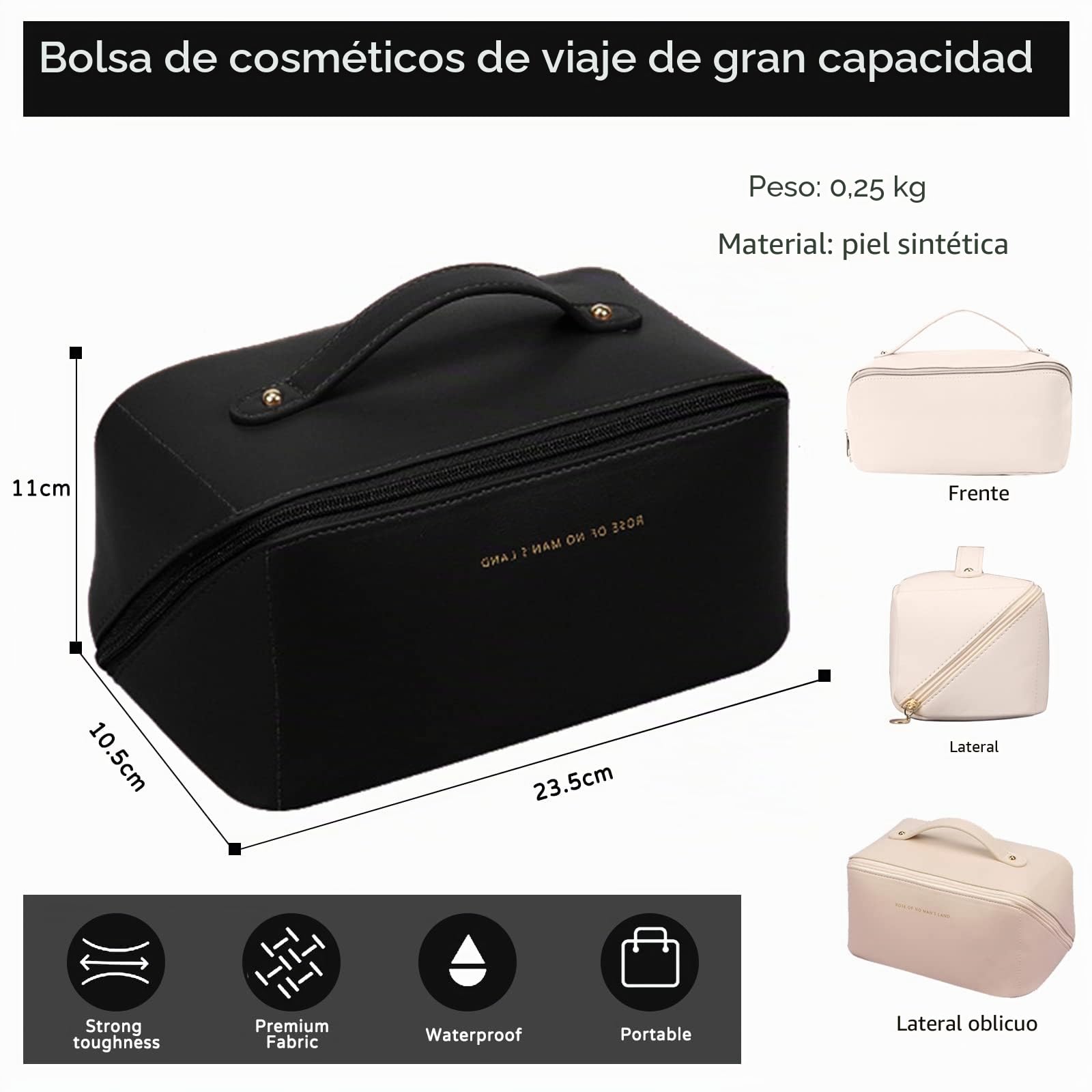 CORIOS Bolsas de Aseo para Mujeres Bolsa de Cosméticos Impermeable Neceser de Viaje Gran Capacidad Neceser de Aseo Maquillaje Organizador para Vacación Baño y Viajes Negro