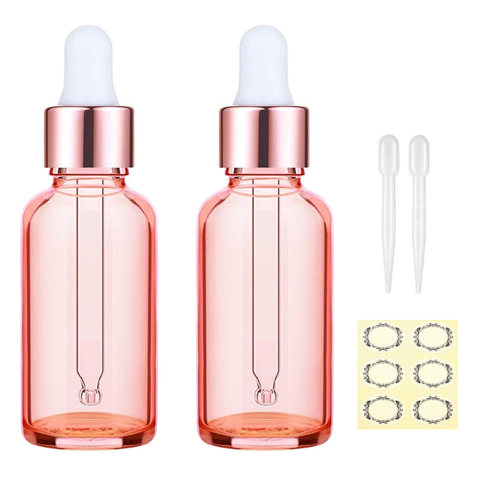 Apstaqeoo 2PCS 50ML Rose Gold Glass Dropper Bottles - Empty Bottle with Pipette Refillable Sample Bottles Tincture Dropper Bottle Rose Gold Cap for Essential Oil Aromatherapy Perfume Laboratory