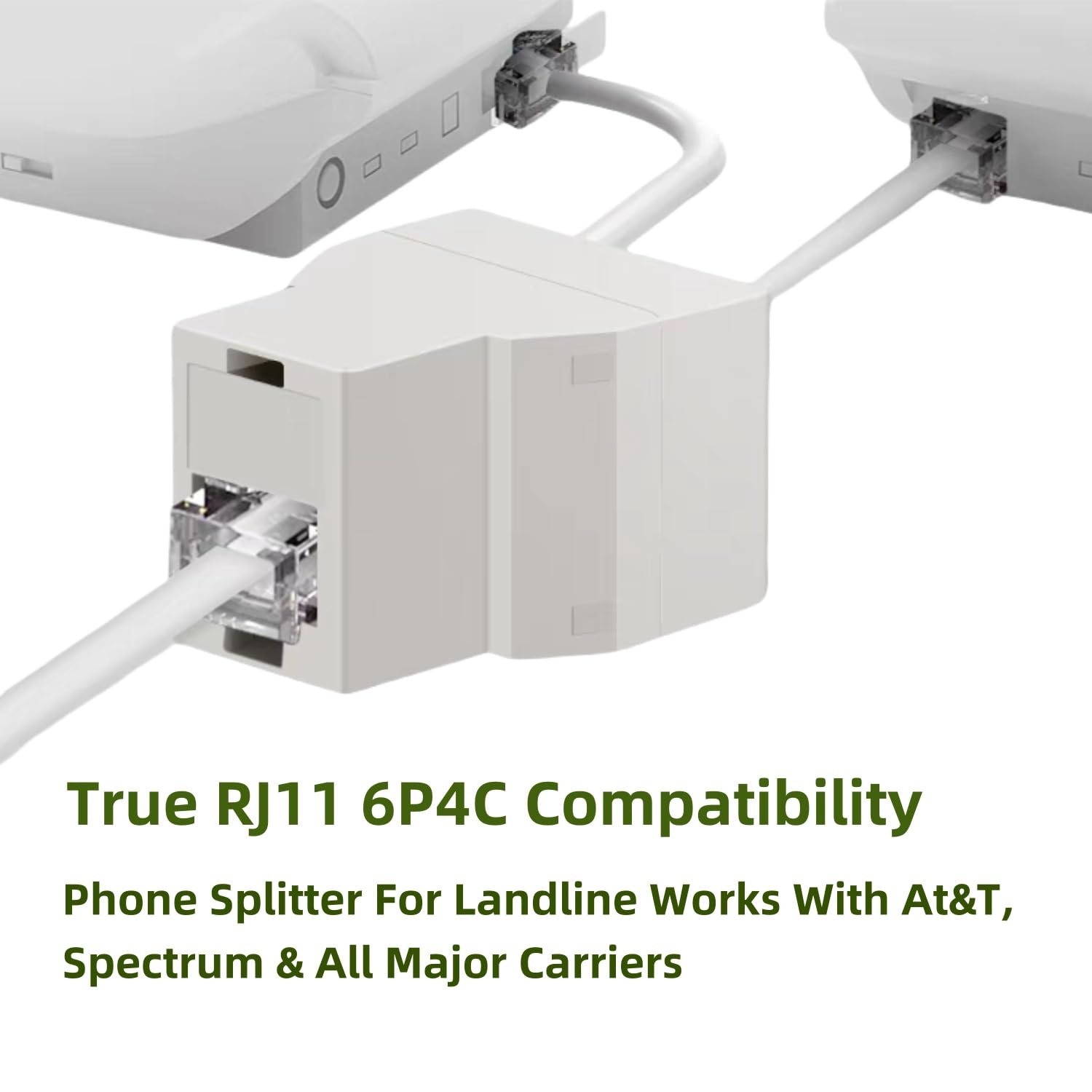 Telefonleitungsverteiler, Premium-Telefonbuchsen-Splitter, 2-Wege-RJ11-6P4C-Adapter für Festnetztelefon (1 Splitter + 12,7 cm Kabel), kompatibel mit Faxgerät, Heim-/Bürotelefonen