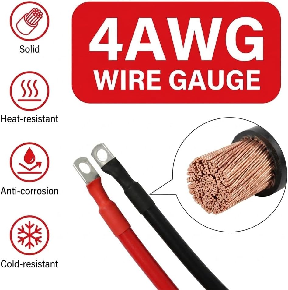 24FT Winch Wiring Kit 4 Gauge 4 AWG Pure Copper Power Cable with Heavy Duty Quick Disconnect Connectors for Off-Road Towing and Utility Trailers