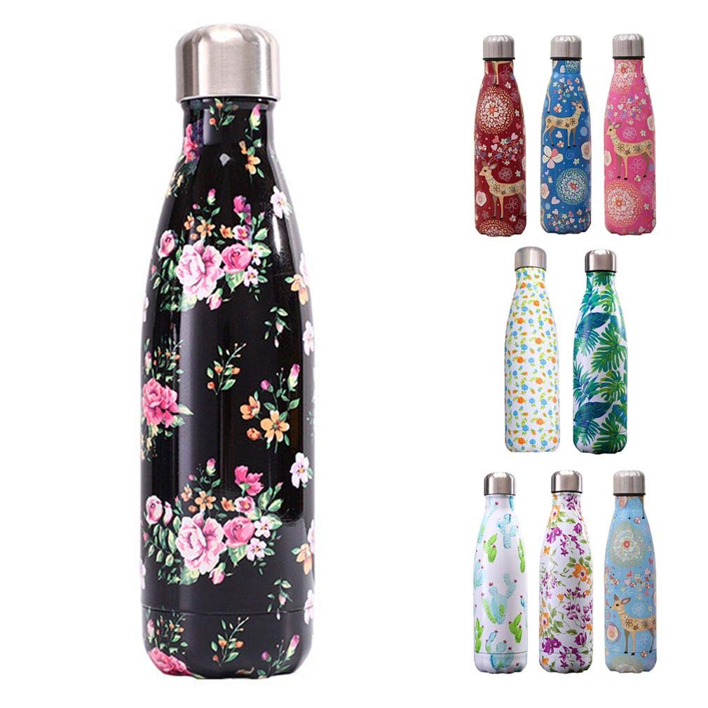 JK Home 500ml Water Vacuum Bottle Double Walled 304 Stainless Steel Sports Drink Flask Keeps 24 Hours Cold & 12 Hours Hot D:Black — image 1