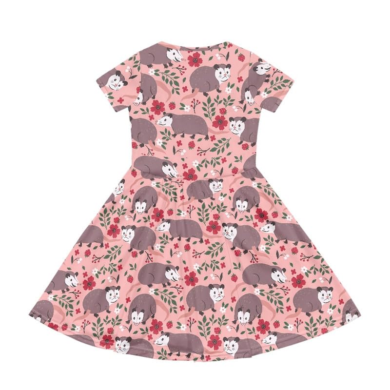 Girls' Crew Neck Cut-in A-Line Dress, Kids Short Sleeves Wedding Swing Dress, Summer School Dress with Pockets3