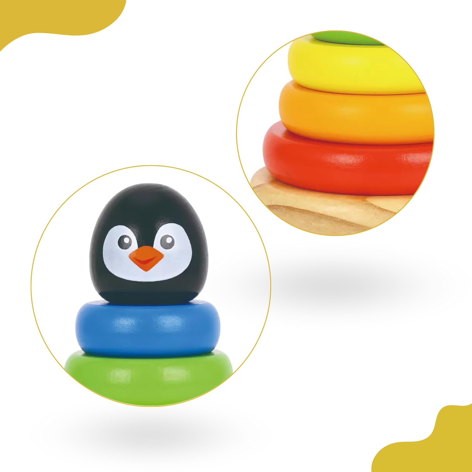 Tooky Toy Pinguin aus Holz | Formen zum Stapeln | Holzfigur | Tiere aus Holz | Babyspielzeug | Spielzeug | Krabbelspiel | Holzringe | ca.5 x 13 cm TKB502 Mehrfarbig
