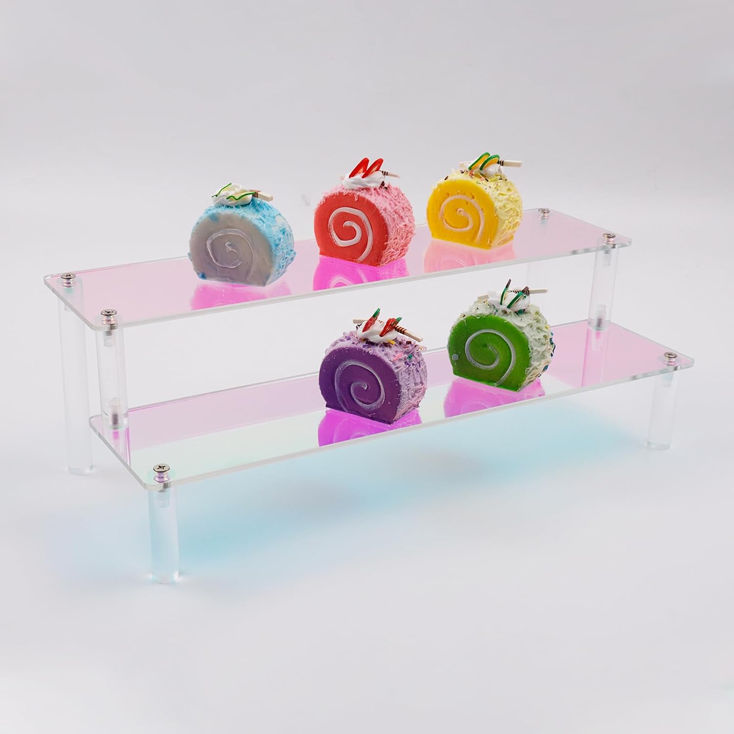 MY MIRONEY 2 Tier Iridescent Acrylic Riser Display, 11.81" x 5.04" x 3.94"