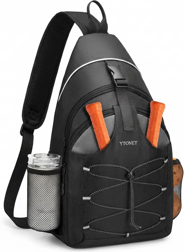 Ytonet Pickleball Bags for Men with Wet/Dry Compartment, Pickleball Paddle Bag, Water-Resistant Pickle Ball Backpack Sling Bags for Women, Black