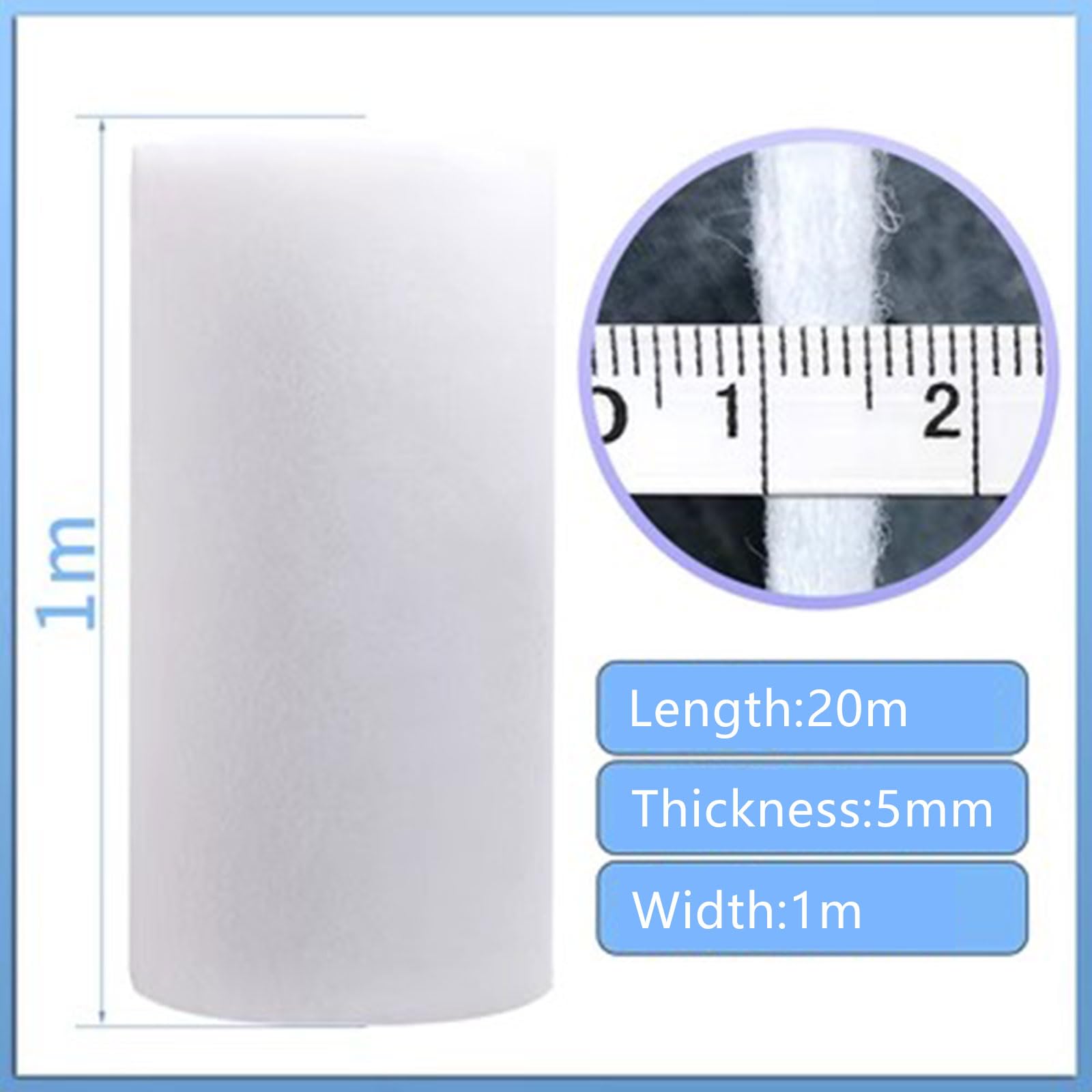Yinian Rollo de Filtro de Algodón 1x20m Rollo de Filtro de Algodón G4 Material con Filtro de Ventilación Blanco 5-20 mm de Espesor para el Hogar, HVAC, Acuario, CA y Calefacción(Size:5MM)