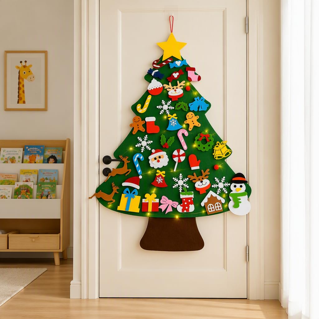 DIY Felt Christmas Tree Set with 40 PCS Detachable Christmas Ornaments