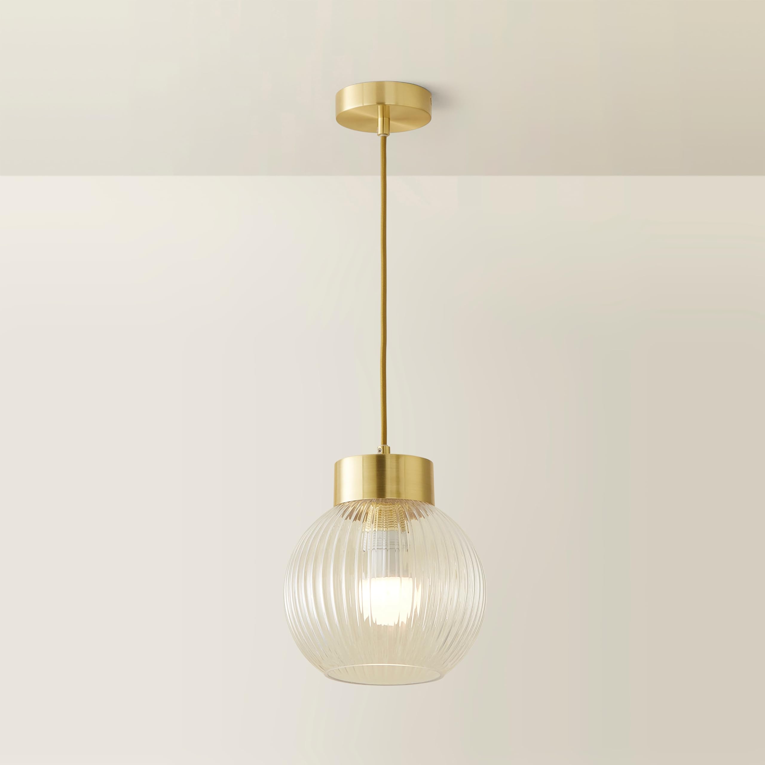 ValueLights | Maddison Ribbed Glass Shade Brushed Gold Capped Ceiling Pendant Light | Shades, Home Décor & Improvement Essential | Includes Full Wired Fitting