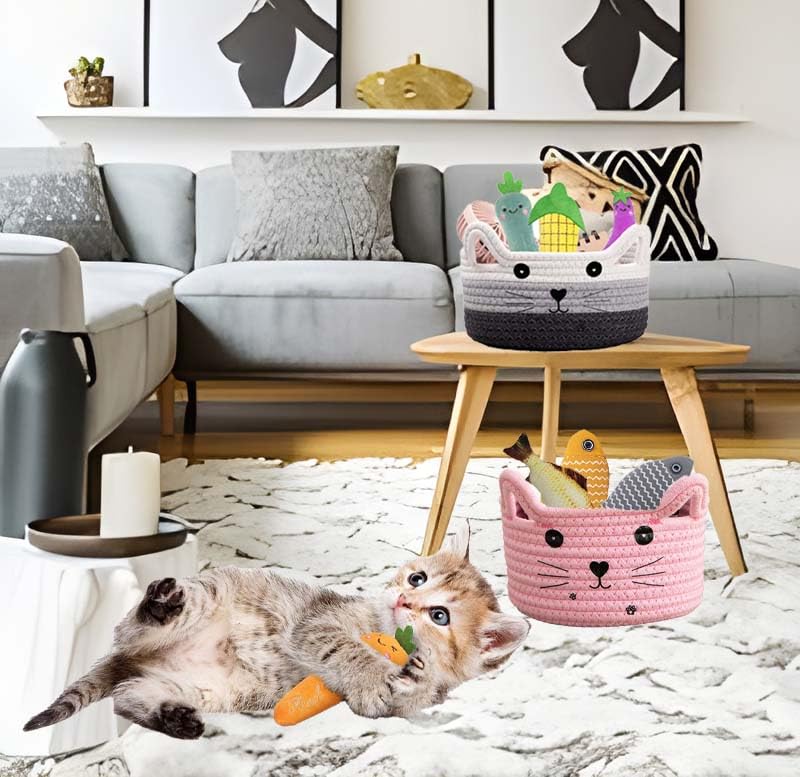 Image of Cute Laundry Basket Baby Toy Basket Decorative Storage Basket Bins With Handles Pet Toys Storage Organizer Baby Nursery Basket As Baby Shower Gifts,White+Grey