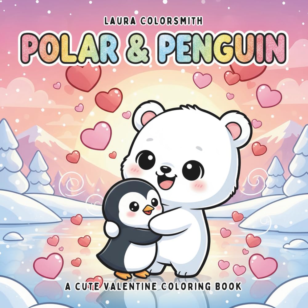 Polar & Penguin - A Cute Valentine Coloring Book: Cute Polar Bears & Penguins in Cozy Valentine Moments for Relaxation and Fun (Coloring book for Valentine)