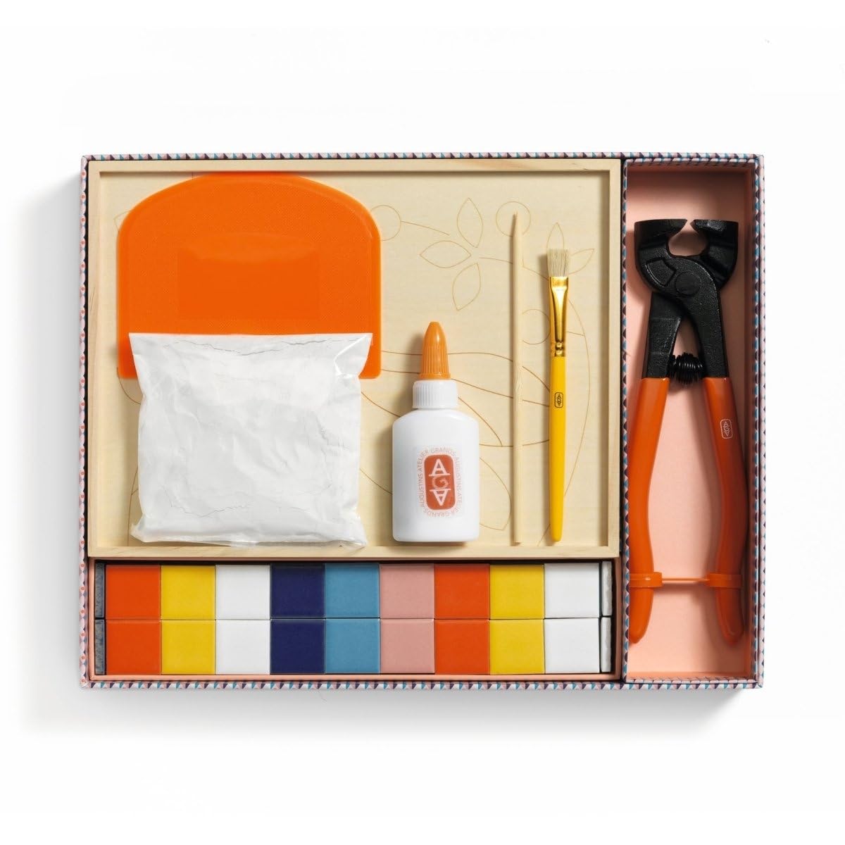 DJECO Atelier 72 Kit mosaico per adulti, kit creativo fai da te con piastrine in ceramica, strumenti e video tutorial, serie AGA, artigianato meditativo