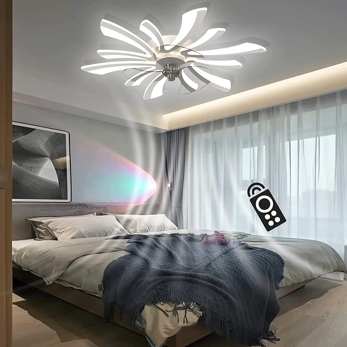 HXYSXHJUO Ceiling lights for bedroom LED Dimmable Bedroom Fan Light Mute Adjustable Wind Speed with Remote Control (White)