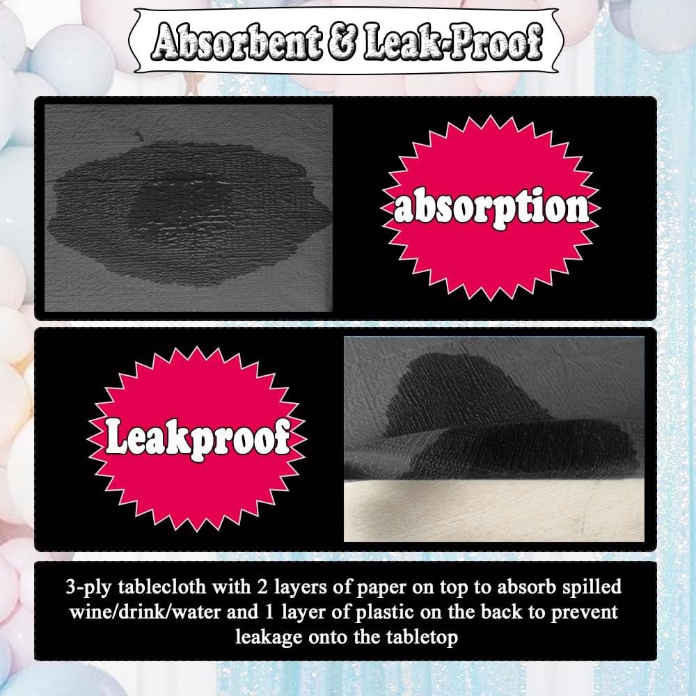 [6 Pack] Black Paper Tablecloth Disposable for Rectangle Tables, 54 X 108 Inch Party Table Cover with Plastic Backing, Waterproof 3 Ply Table Cloth for Halloween Graduation Banquet - Image 5