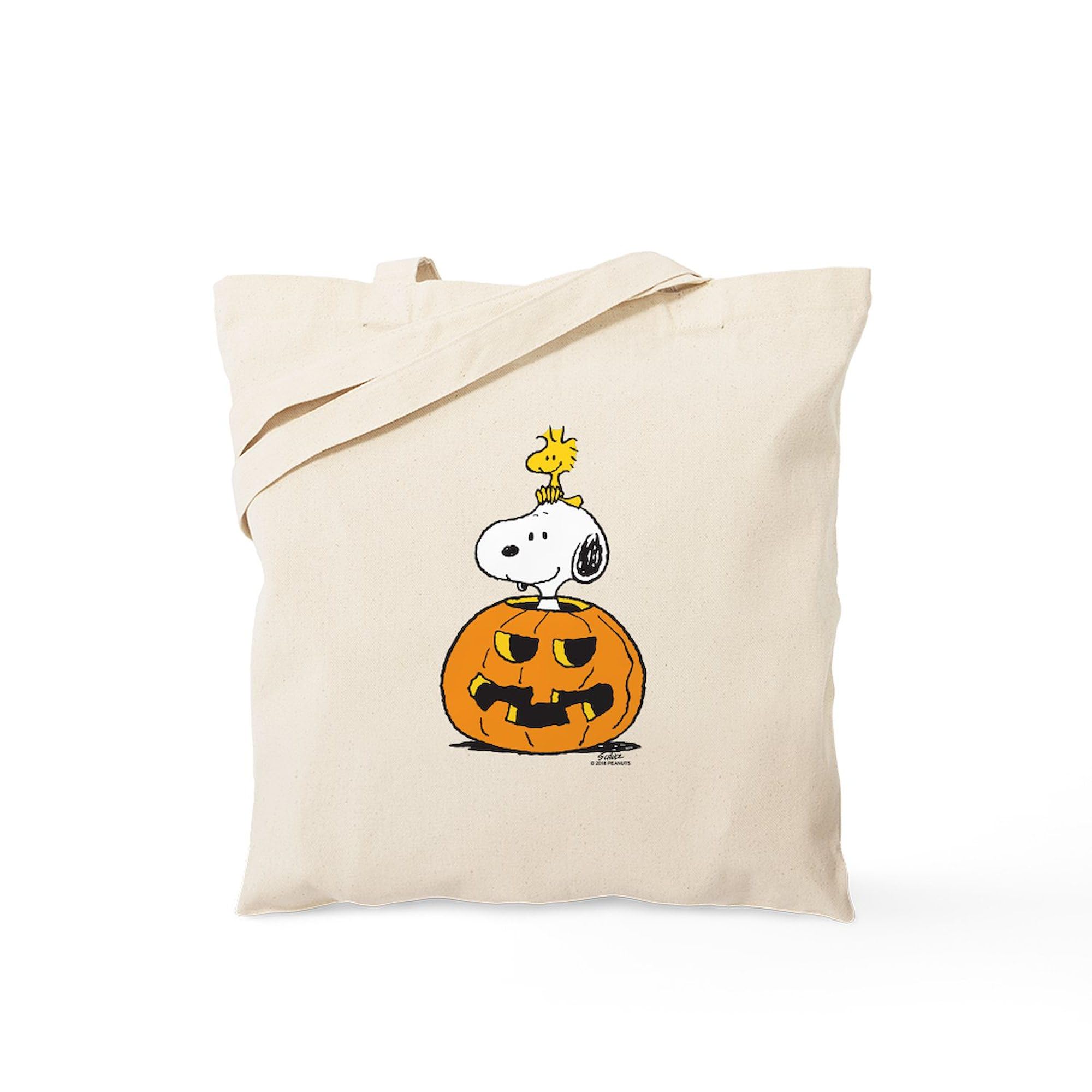 CafePress Snoopy and Woodstock Pumpkin Reusable Natural Beige Canvas Shopping Bag