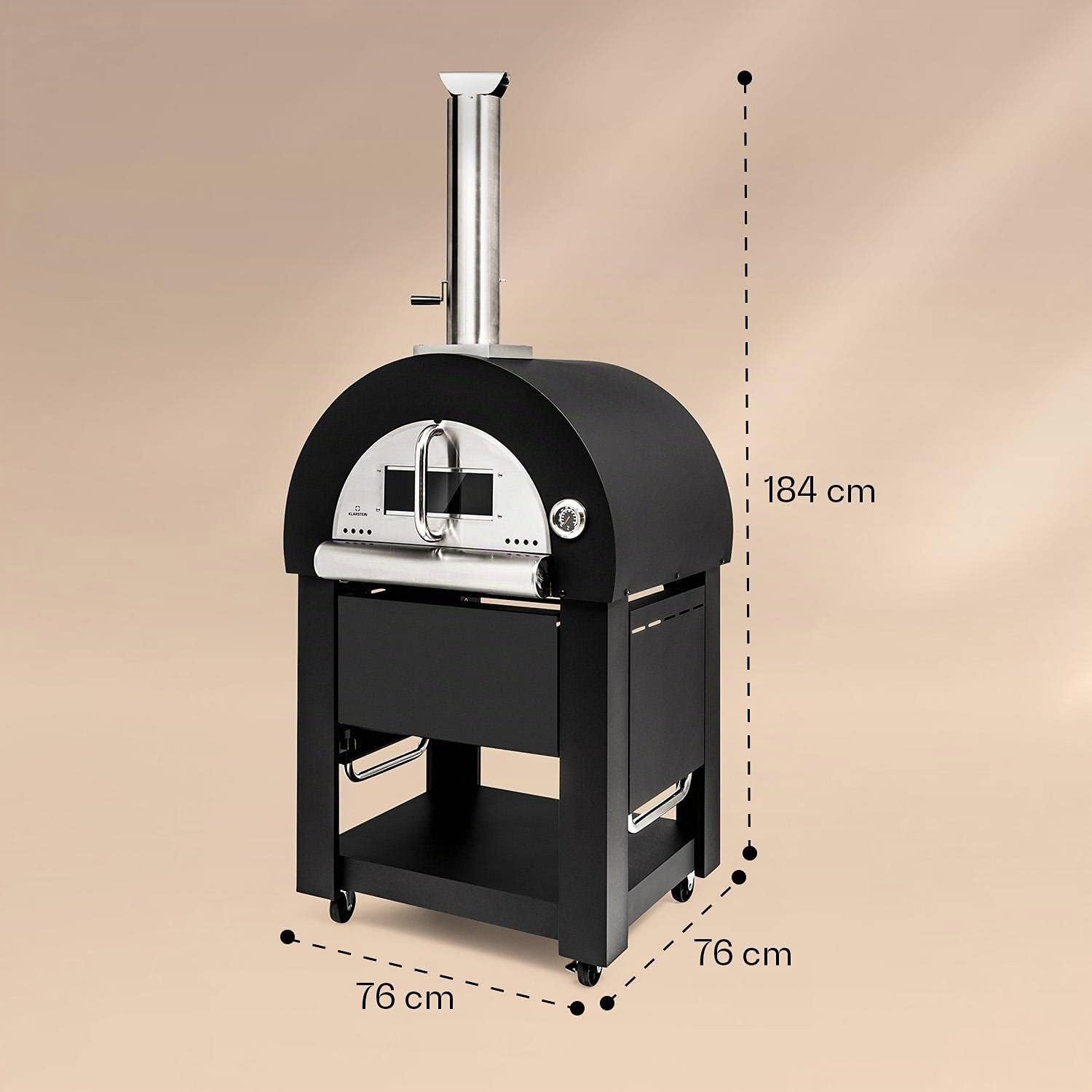 Klarstein Diavolo Napoletana horno para pizza - horno de leña o carbón, termómetro integrado, temperatura hasta los 500 °C, acero inoxidable, negro