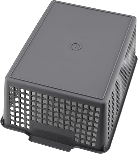 Miniatura 6 de Paquete de 3 cestas de almacenamiento grandes de plástico, 14.3 x 10.2 x 5.7 pulgadas, cubos de almacenamiento grises, bandeja organizadora de