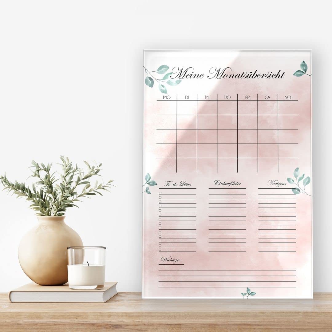 Abwischbarer Kalender für die Familie aus hochwertigem Acrylglas - großer Familienplaner zum beschriften mit hübschen Designs - Geschenkidee Familie Paare Freunde - 50x75 cm