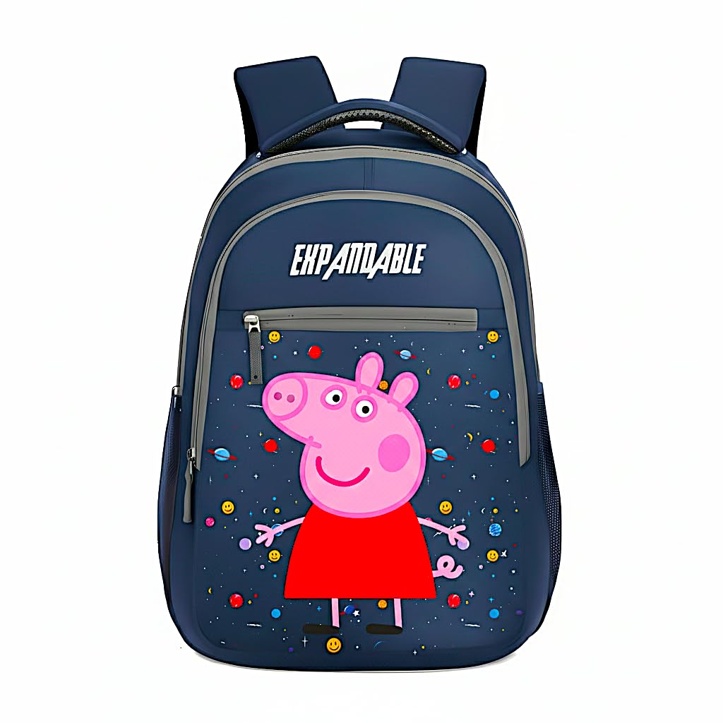 expandable Peppa Pig Kids School Bag Navy Blue Backpack for Boys and Girls, Space & Galaxy Print, Ergonomic Padded Straps, Durable Toddler Kindergarten Travel Rucksack-picture-40