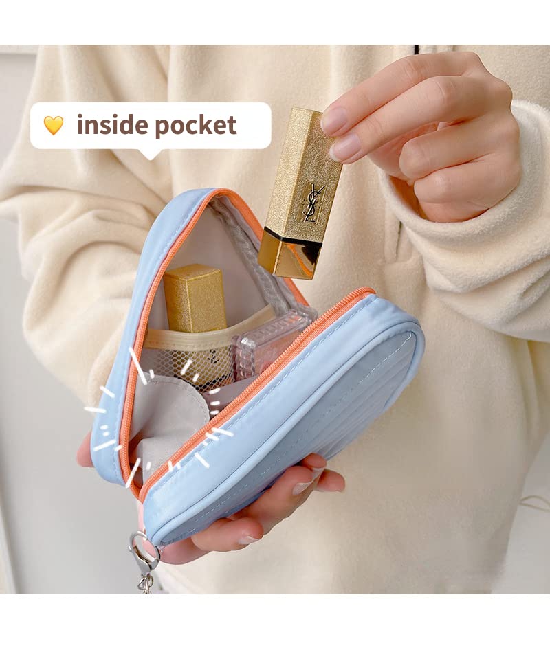 Miniatura 7 de Pequeña bolsa de cosméticos kawaii, bonita bolsa de maquillaje para mujer, bolsa organizadora de maquillaje de viaje con colgante (marrón)