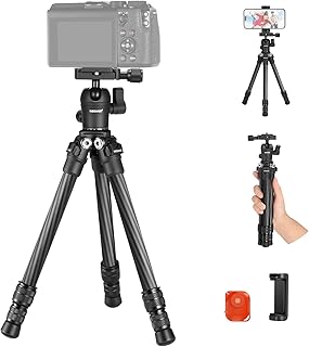 NEEWER TP09 Carbon Fiber Mini Stativ, 20“ Tischstativ mit 360° Kugelkopf, Telefonhalter, Fernbedienung, leichtes kompaktes Reisestativ für DSLR Kamera Video Camcorder, Telefon, Max. Belastung 11Pfund