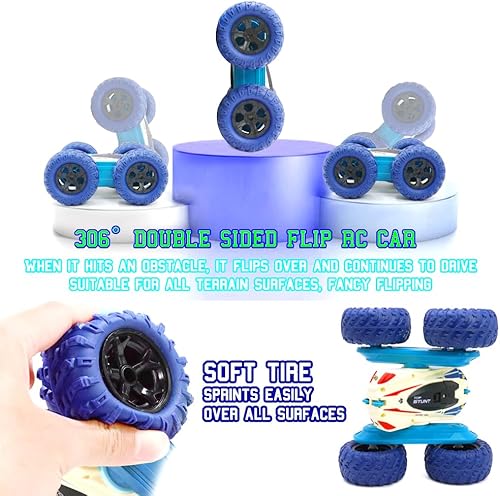 Miniatura 5 de Coche de control remoto para niños, 2.4Ghz 6-8 años niños 360 Flip Drift de alta velocidad RC Stunt Cars, auto de carreras de doble cara 4WD