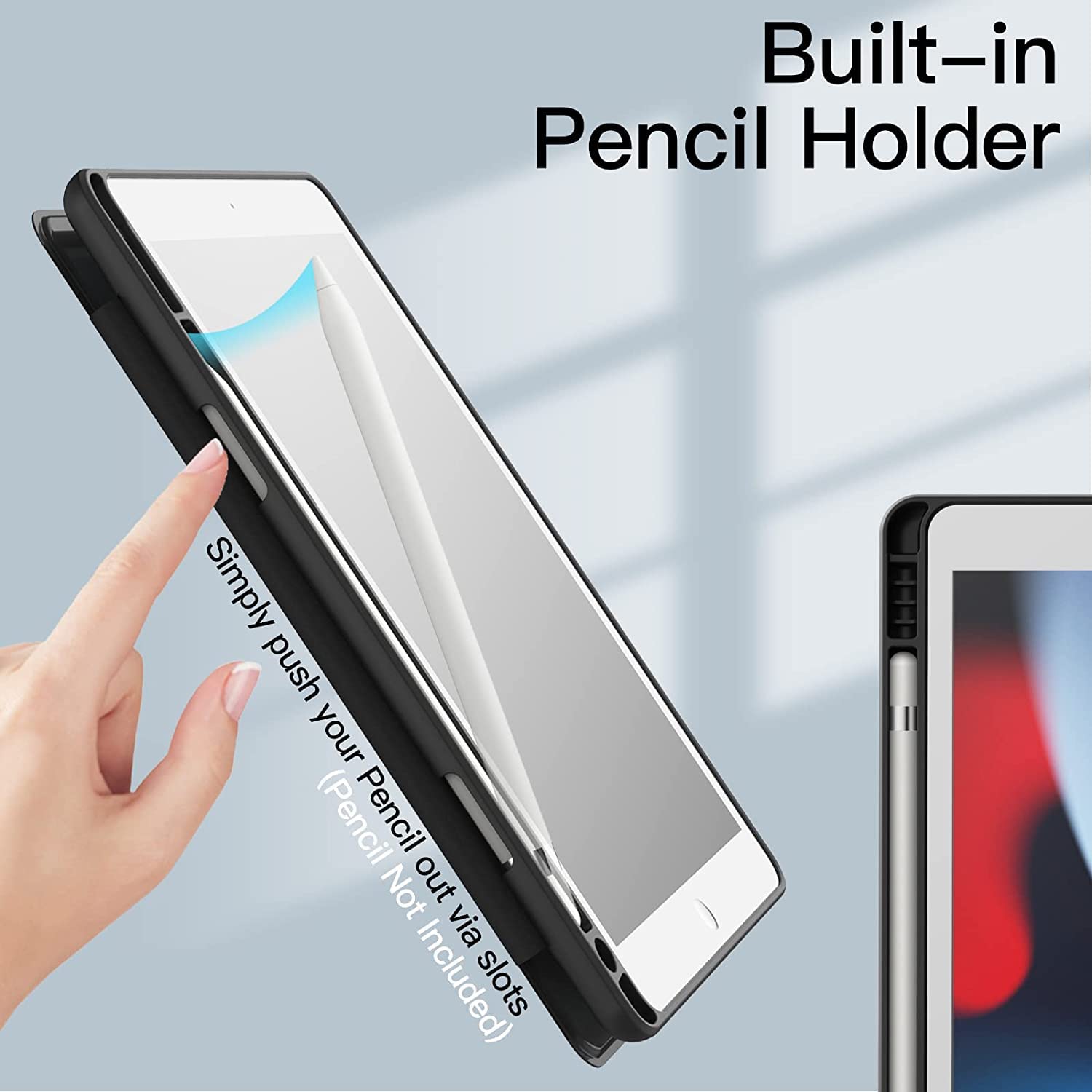 SwooK Case with [Pencil Holder] Smart Cover With Transparent Back ( Soft Edge ) for iPad 10.2 inch iPad 9th 8th 7th Generation 10.2" iPads 2021 2020 2019 Launch A2603 A2604 A2605 A2270 A2428 A2429 A2430 A2197 A2198 A2200 Flip Cover Case — Amazon image 4