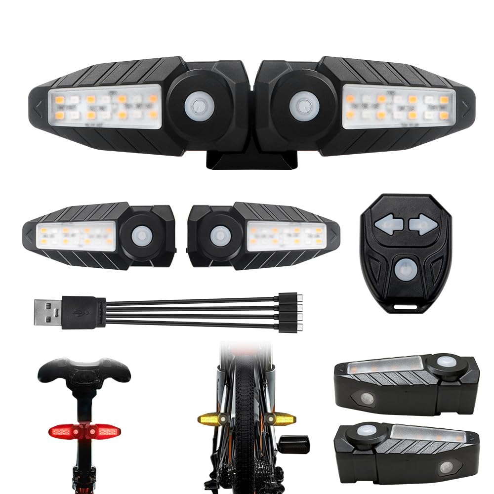 Teguangmei Upgrade Bike Turn Signals with Projection USB Rechargeable Rear Bike Light 150 Lumen Ultra Bright Turn Signals for Bicycle, Bicycle Tail Light for Night Riding, 5 Mode