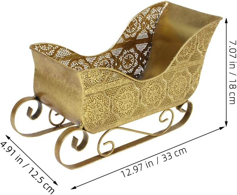 Christmas Sleigh Decoration - Retro Santa Claus Sleigh Metal Sled Model for Presents Candy Platter Holiday Season Table Centerpiece