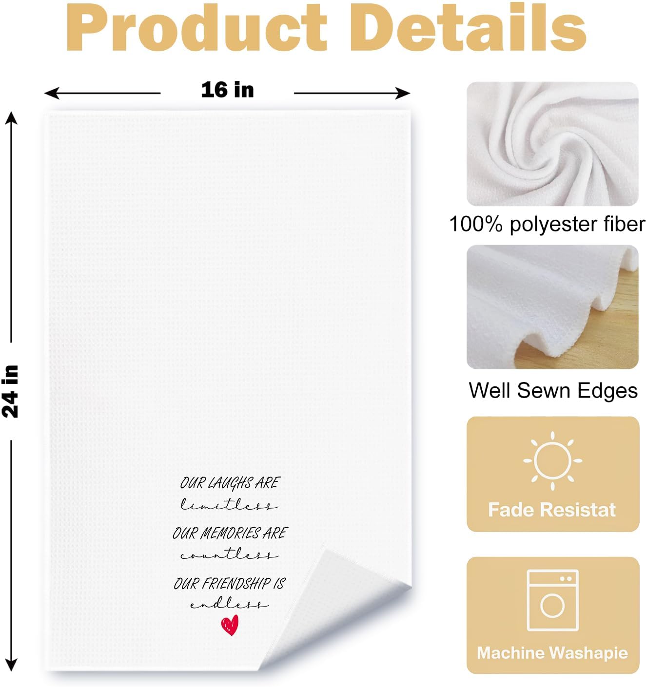 Friend Gifts for Women Friends Kitchen Towels, Best Friend BFF Bestie Gifts Dish Tea Towels for Kitchen Decor, Birthday Gifts for Women Friendship Hand Towels for Bathroom Decor, 16x24 Inch - Image 6